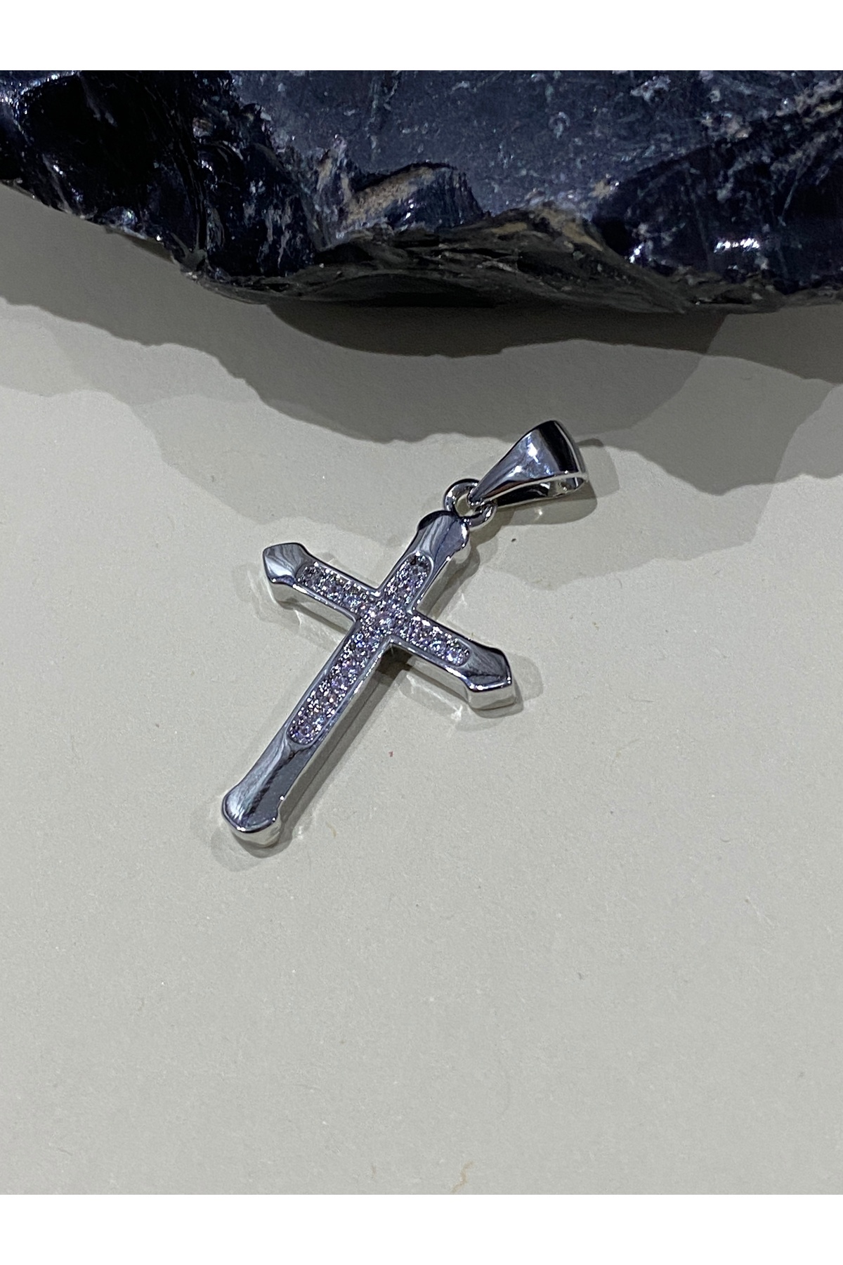 kurukafagift Haç Kolye Zincir Ucu Parlak Zirkon Taşlı