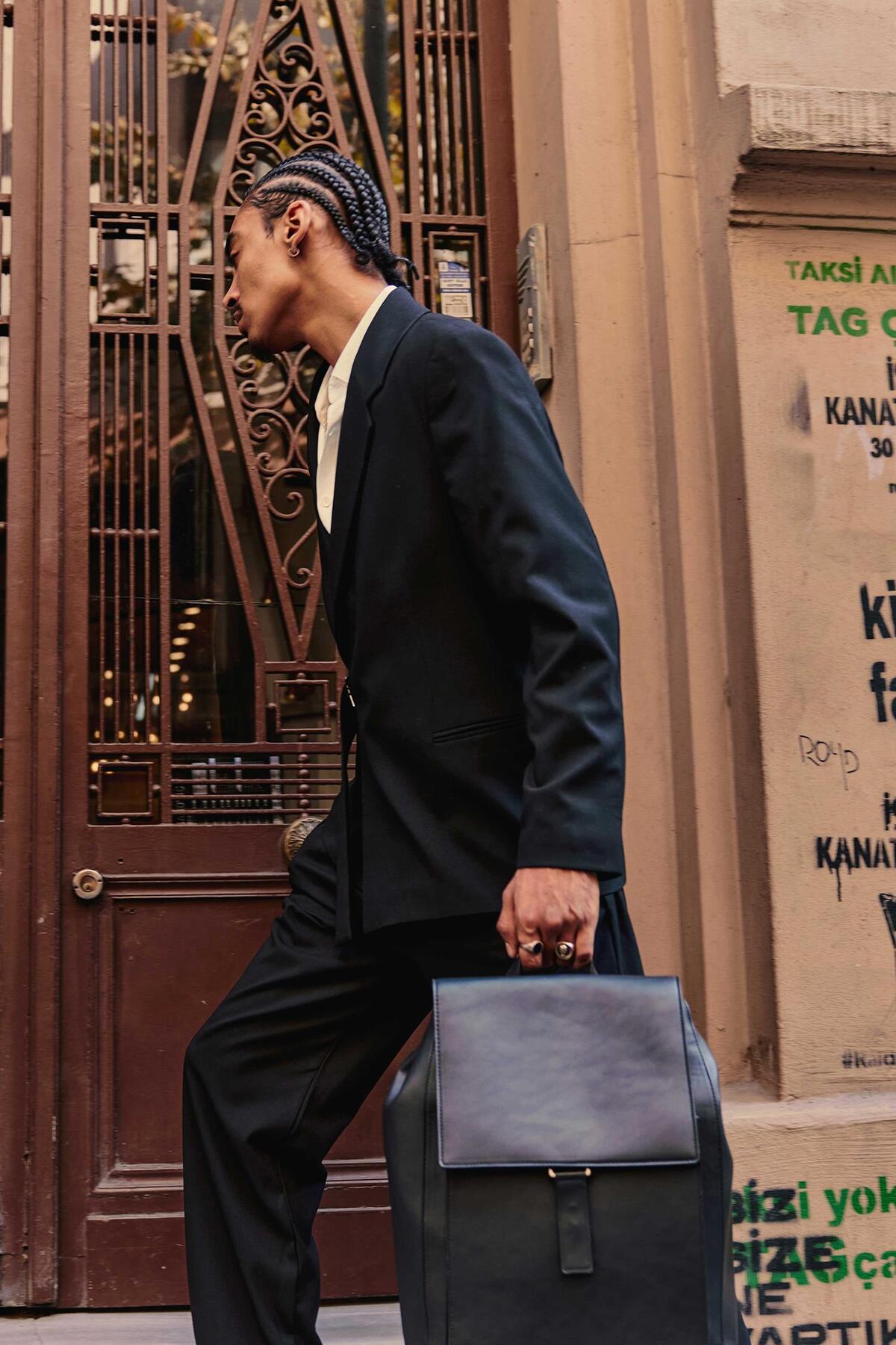 ablukaonline  Erkek Kemerli Oversize Takım Elbise Siyah - Görsel 6