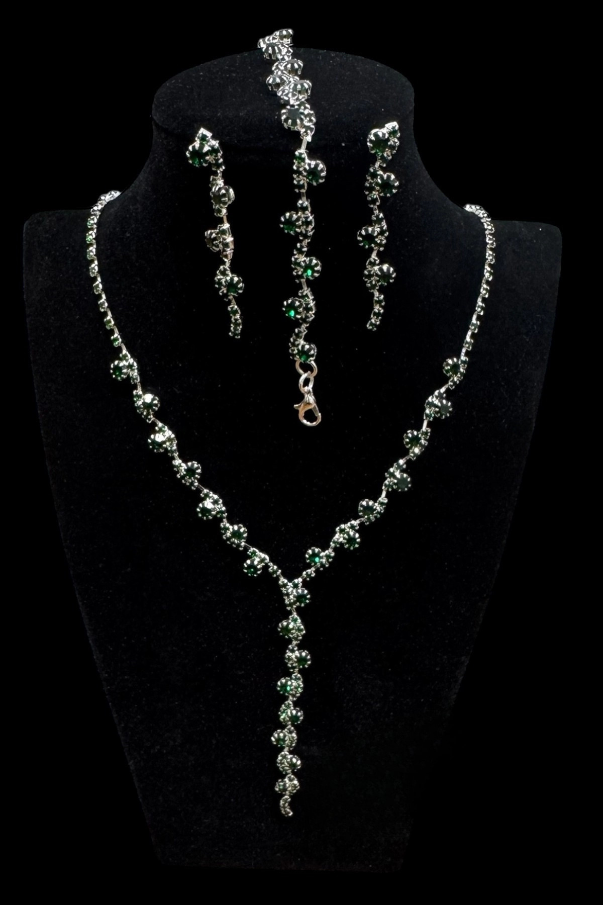 3-Piece Y Necklace Set Necklace with Green Gemstone Earring Bracelet Set Gift Set Evening Jewelry Set