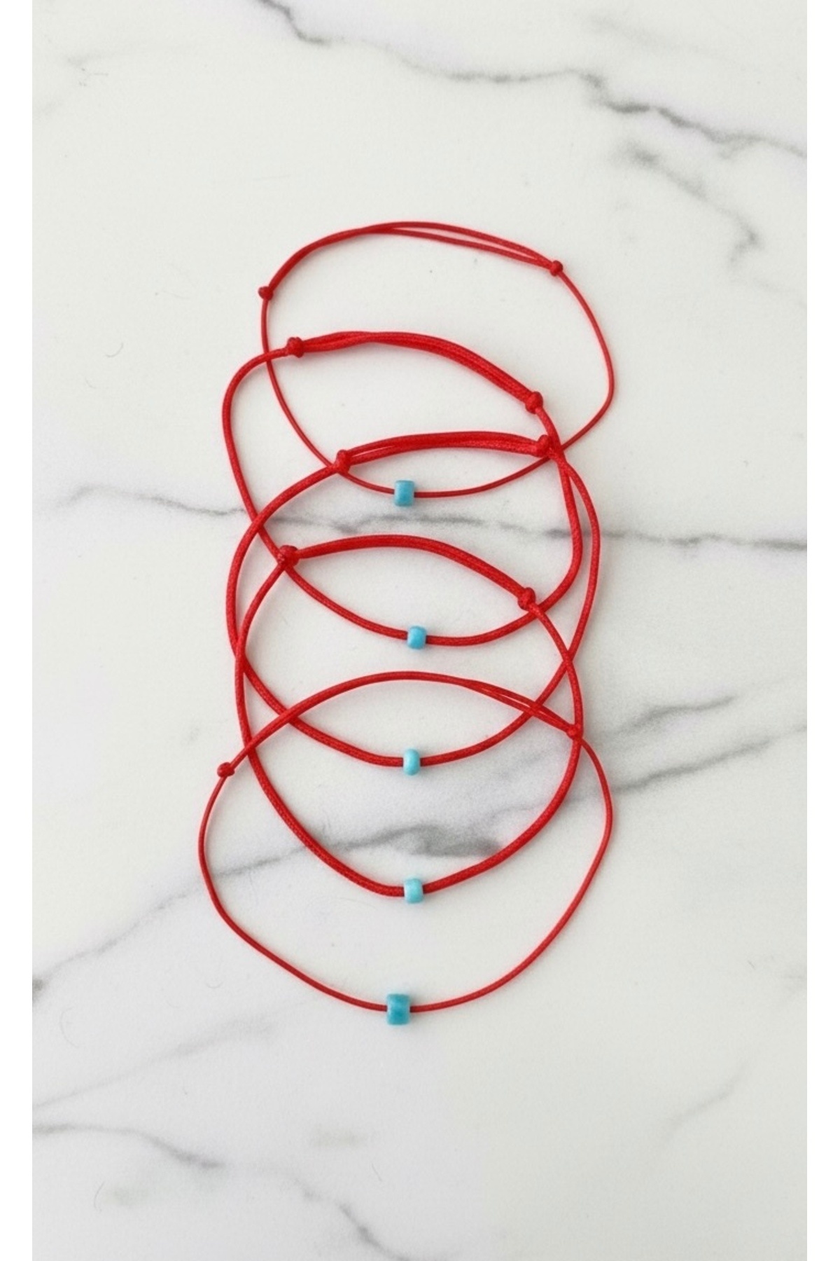 DeNors Şans bileklik | Kırmızı İp Bileklik | Minimal Mavi Boncuklu | 1 Adet | Unisex