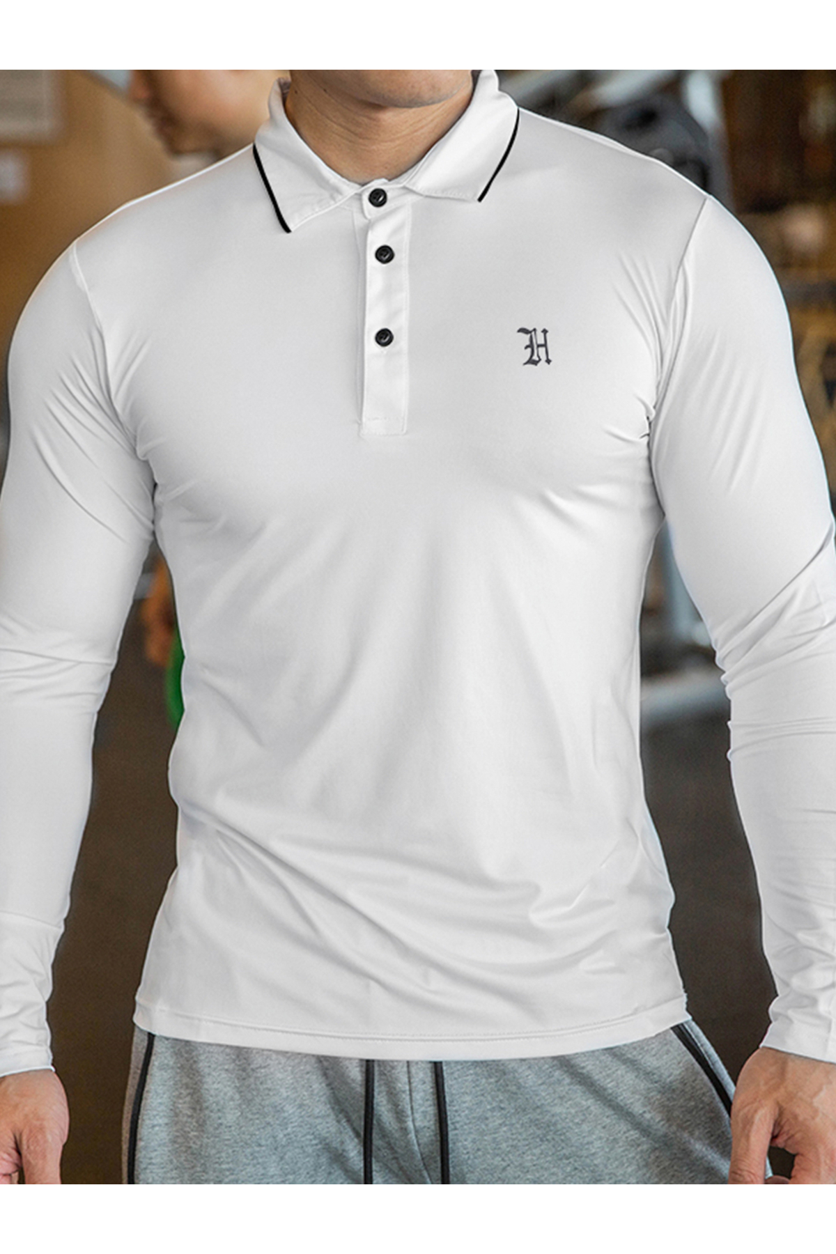 Take Two By Styli Men White Long Sleeve Polo Shirt