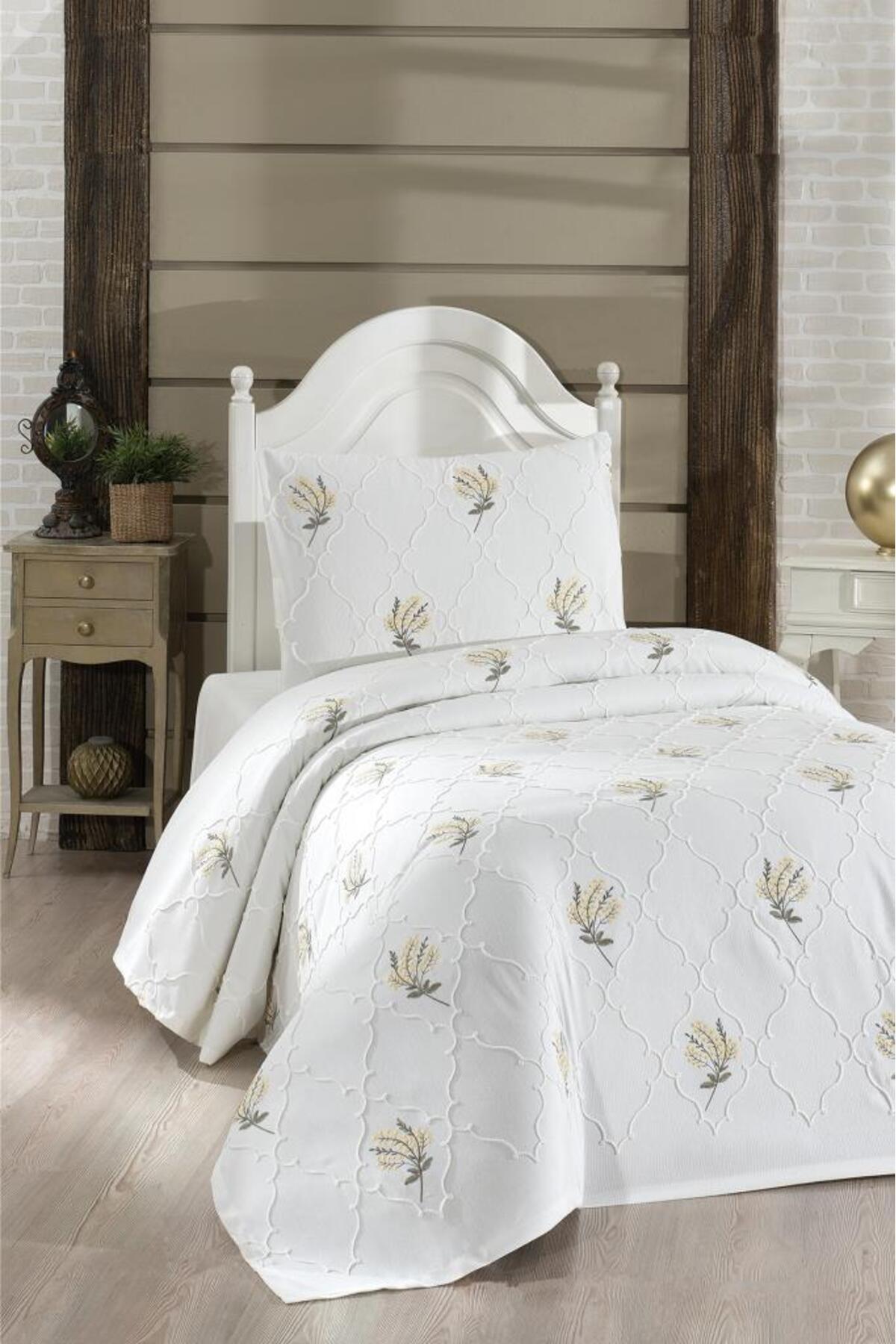 Çeyiz Diyarı Bukata Nakışlı Şönil 2 Parça Tek Kişilik Yatak Örtüsü