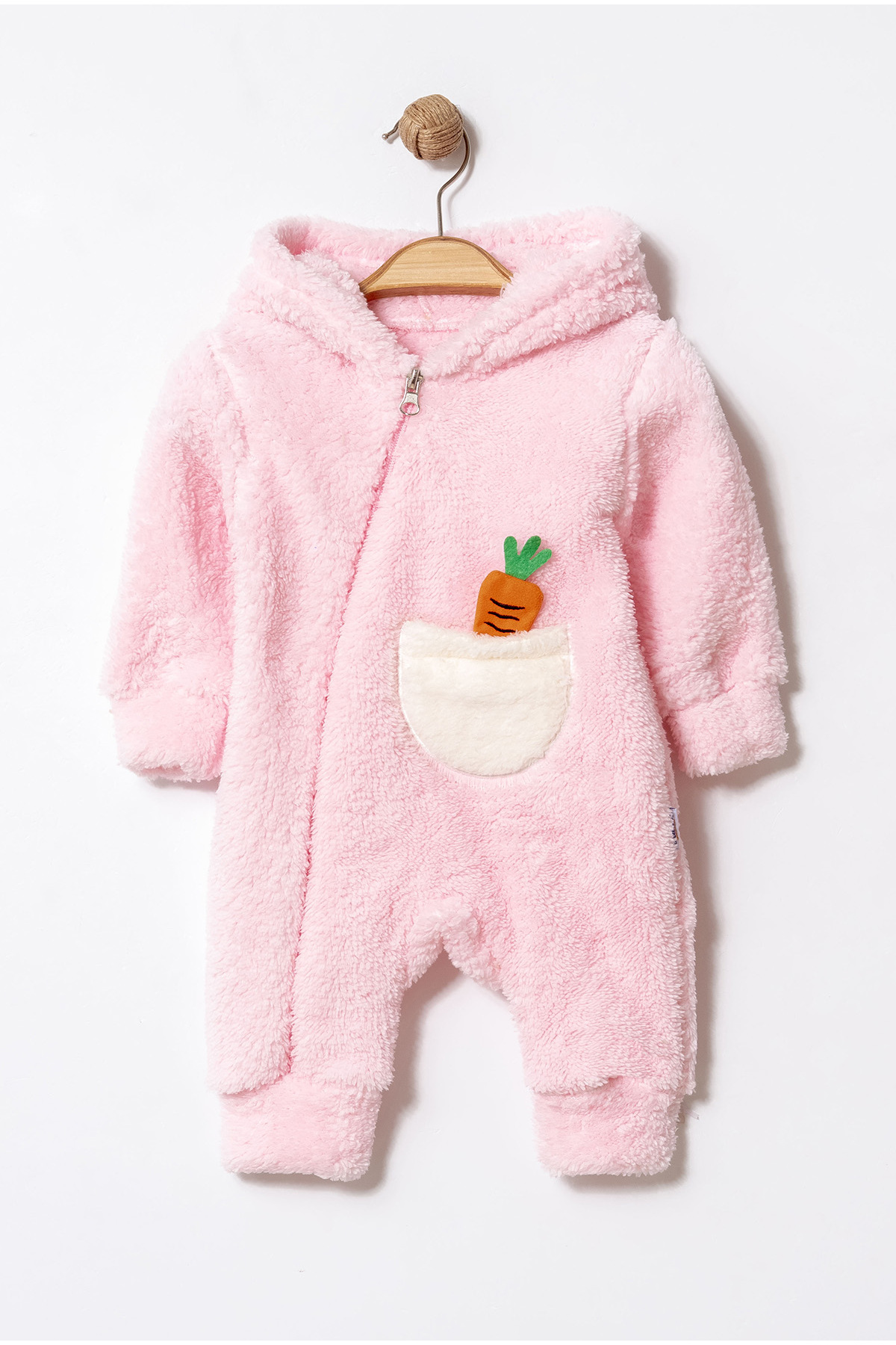 Chicsy Baby Unisex Bebek Kapüşonlu Havuç Cepli Peluş Tulum