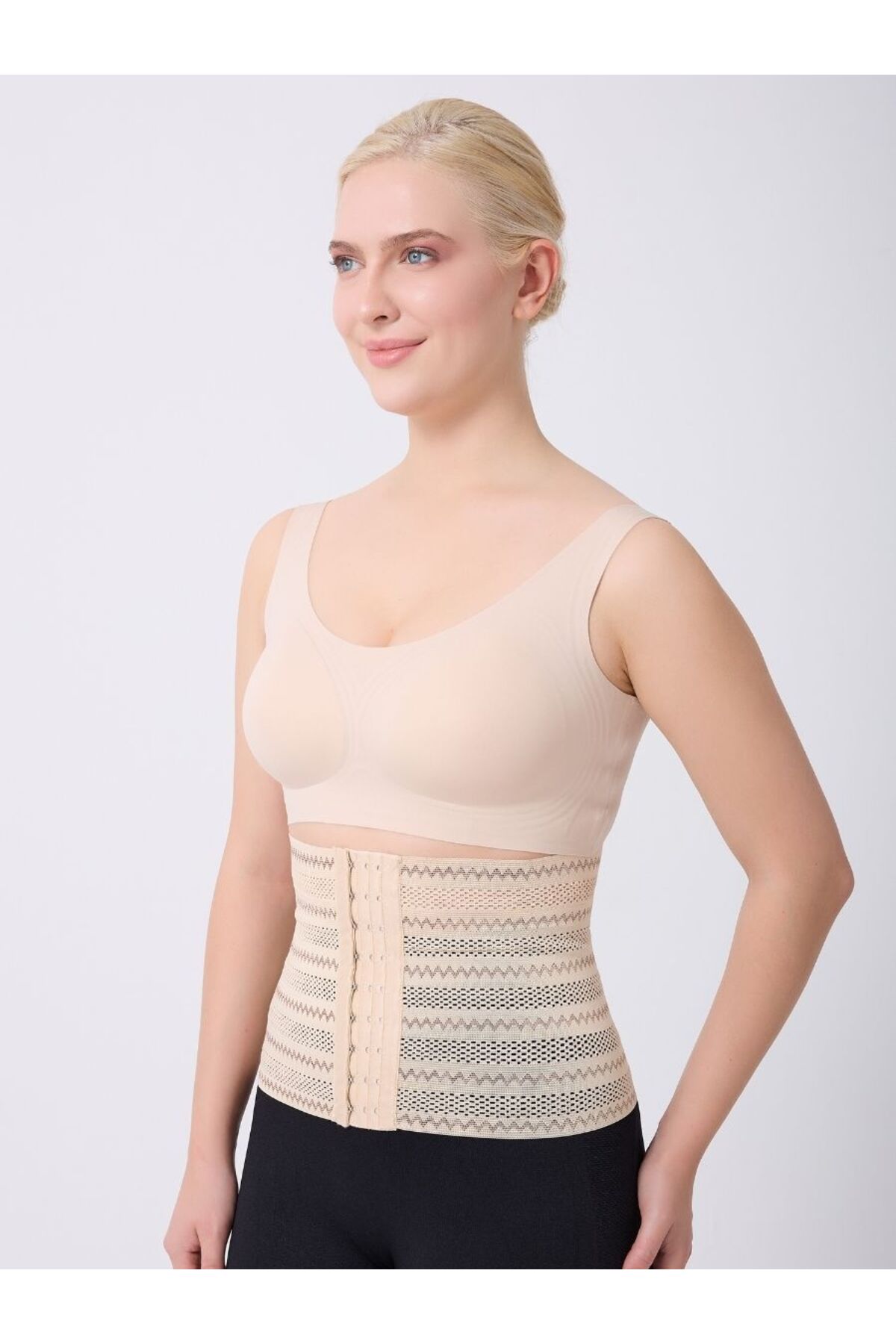MİSTİRİK Norma Uzun Model Desenli Hava Alabilen Beli Toparlayan Sıkılaştıran Lateks Korse Ten Renk görsel 2