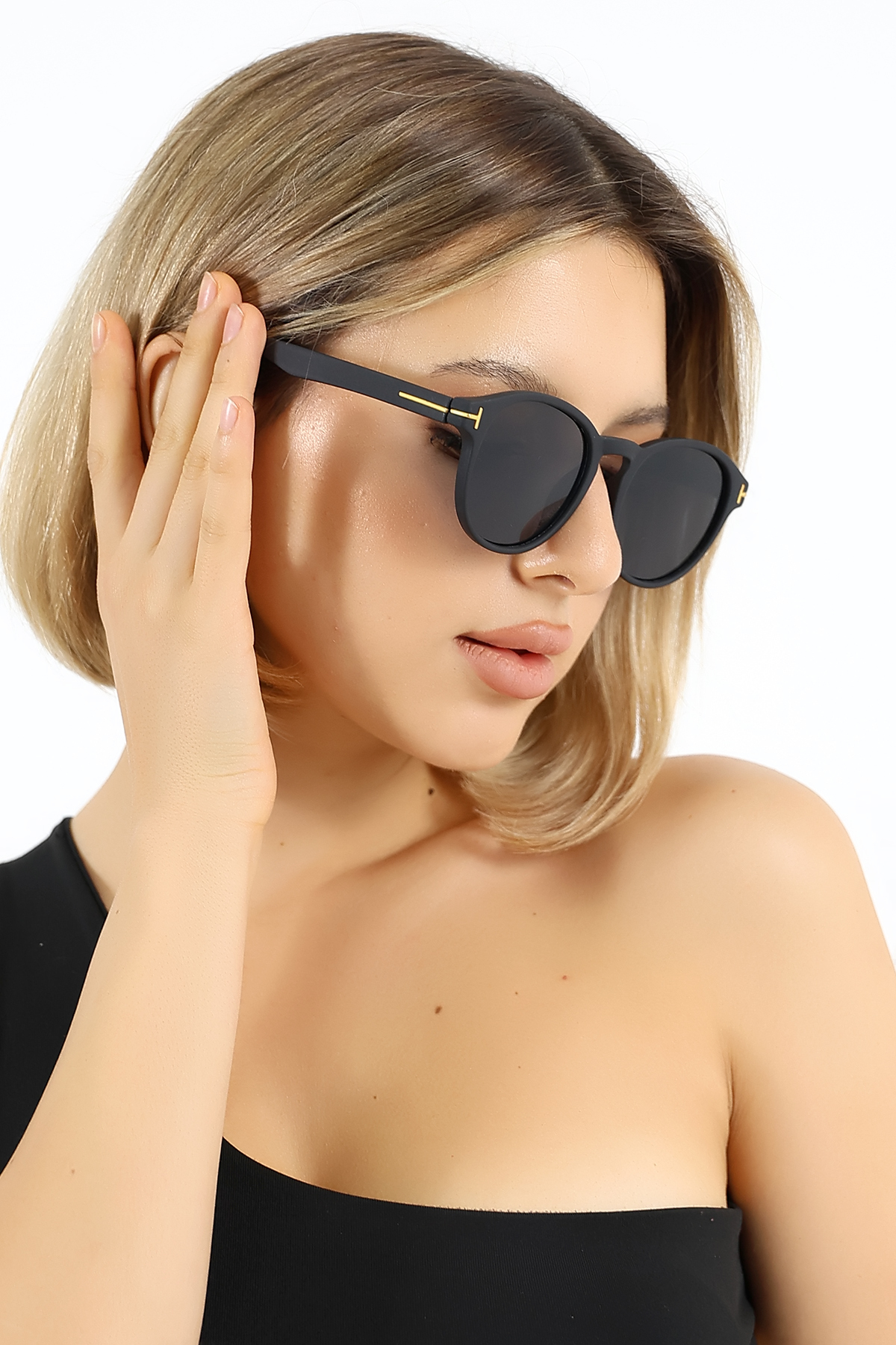 Lozzo Kadın UV400 Siyah Oval Güneş Gözlüğü Gold Detay WP25-14 C2 görsel 7