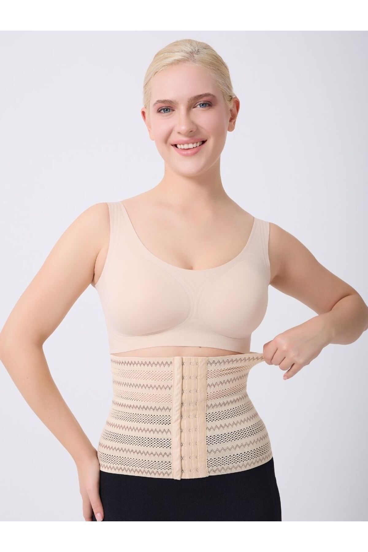 MİSTİRİK Norma Uzun Model Desenli Hava Alabilen Beli Toparlayan Sıkılaştıran Lateks Korse Ten Renk görsel 3