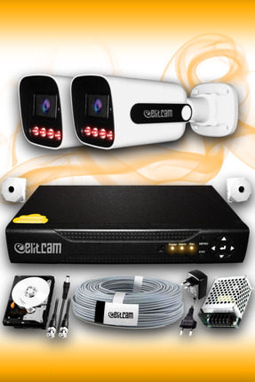 Elitcam 2 Kameralı Süper 2 Dış Kamera Set 100 GB 5 MP 2K Net Gece Görüşlü Güv...