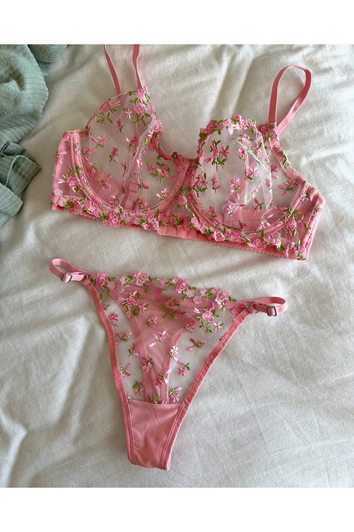 Genel Markalar  Büyük Beden C Kap Pembe İç Çamaşır Takımı - Lingerie - Görsel 4