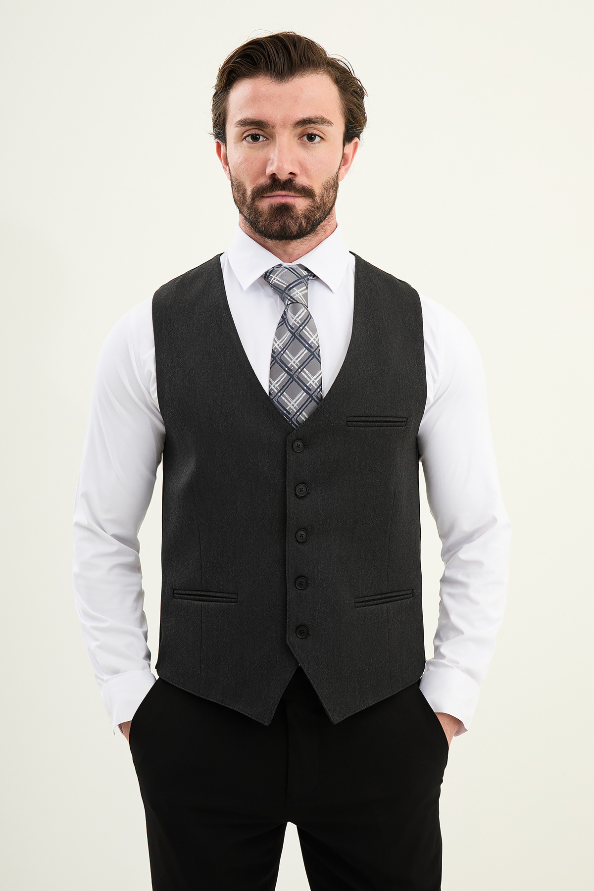 Mcr Düz Slim Fit Klasik Cep Detaylı Erkek Yelek Antrasit - 40949.25K