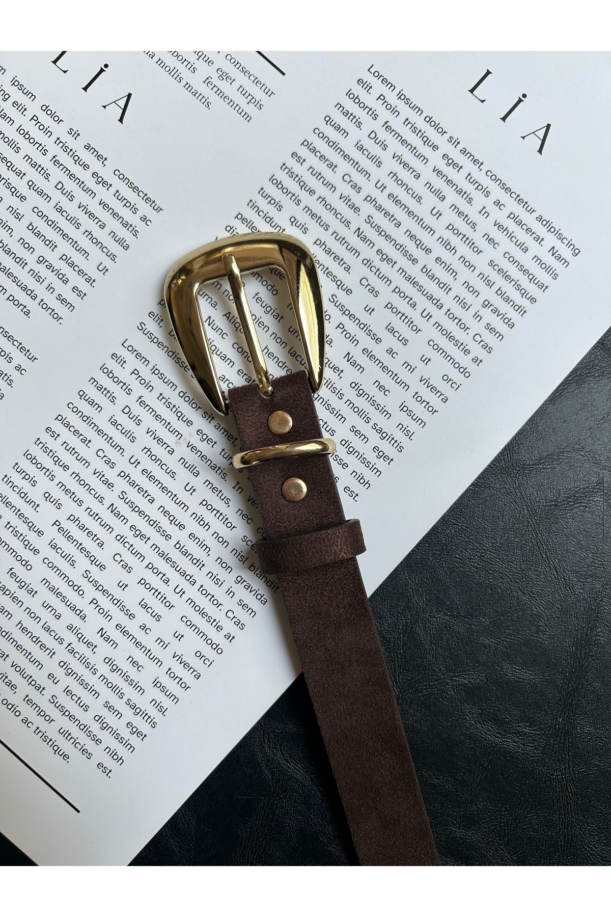 LİA KEMER  Jewel Düz Desenli Süet Kadın Gold Tokalı Kemer Ceket Kemeri Elbise Kemeri Pantolon Kemeri - Görsel 4