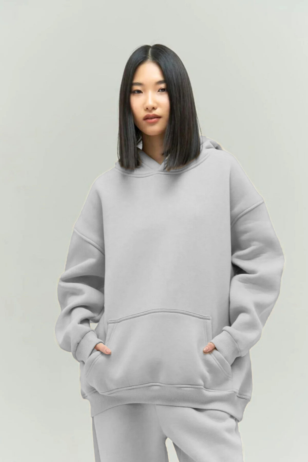 Women's Casual Oversize 3 Thread Cotton Raised Kangaroo Pocket Hooded Sweatshirt