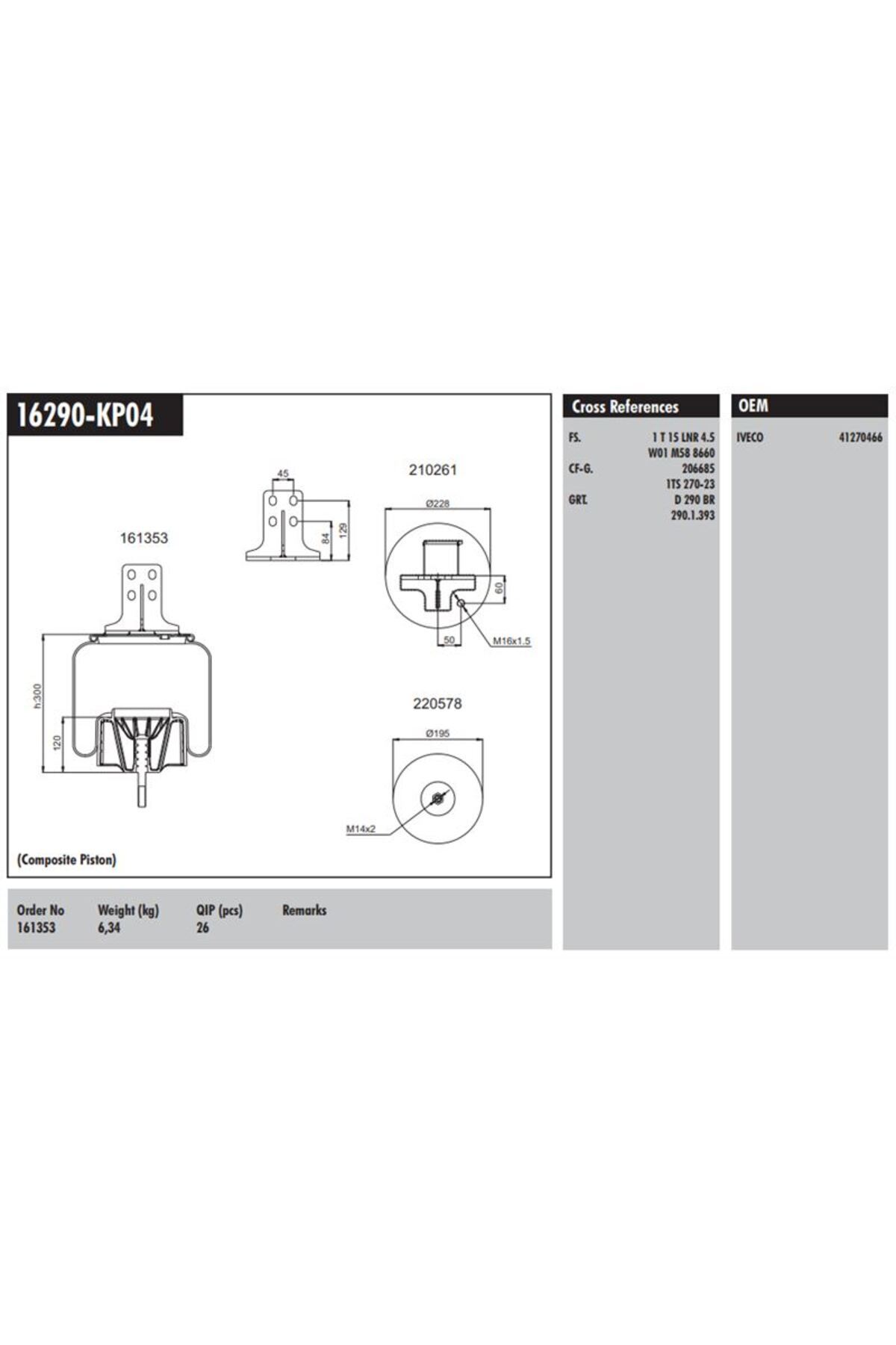 CONNECT Volvo Truck Komple Plastık Piston - İveco / Stralıs 400 / Eurotech 440e Fp / P4x2 Arka Sag - Conn
