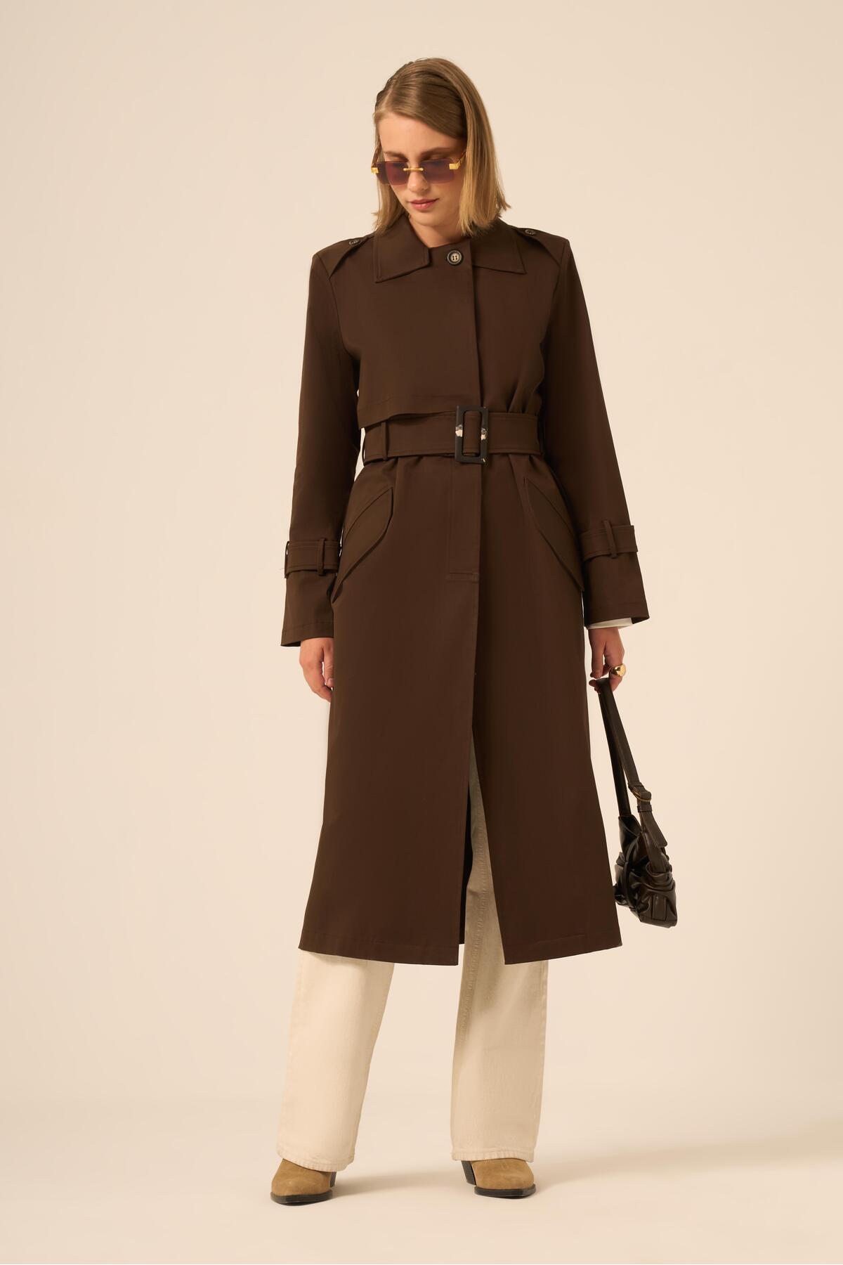 FTZ WOMEN  Kadın Trenç Kaban Acı Kahve 31211 - Görsel 5