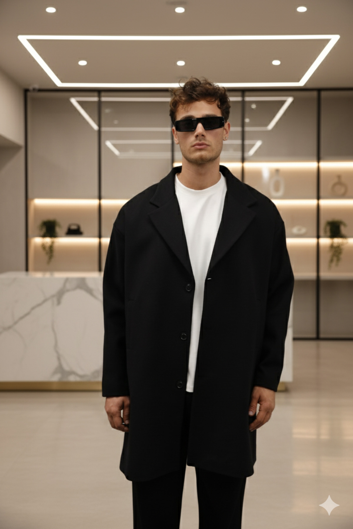  پالتو بلند کشمیری گشاد و دکمه‌دار مشکی