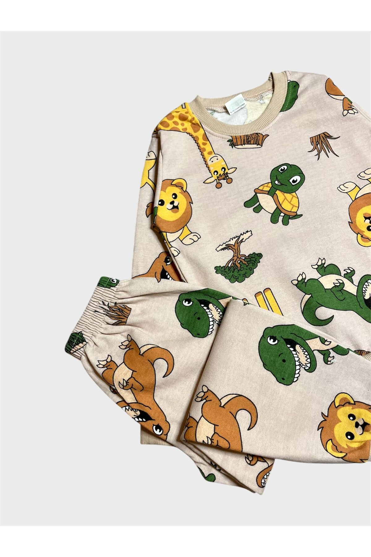 ALİŞ KİDS Erkek Çocuk Pamuklu Şardonlu Bej Rengi Safari Desenli Uzun Kollu Kışlık Pijama Takımı fotoğrafı 3 (önizleme)