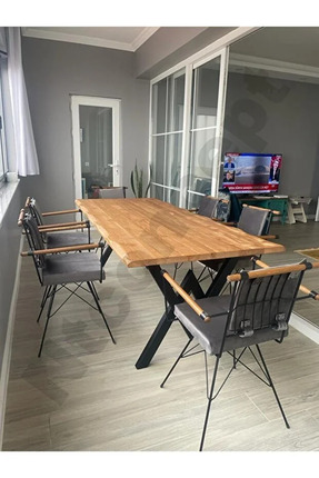 MODERN LİFEE ÖZEL T. DEMİR AYAK DOĞAL KENAR AHŞAP YEMEK MASASI