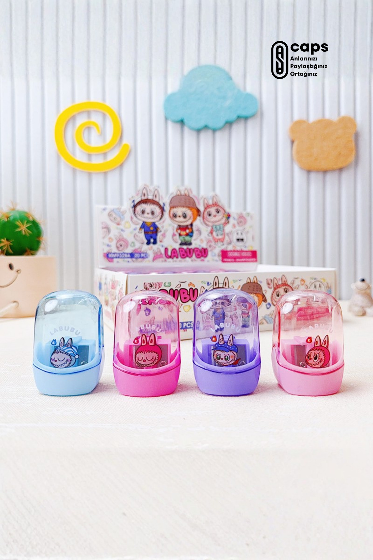 caps office 2 Adet Labubu Temalı Çift Delikli Kalemtıraş - Sevimli Labubu Kalemtıraş