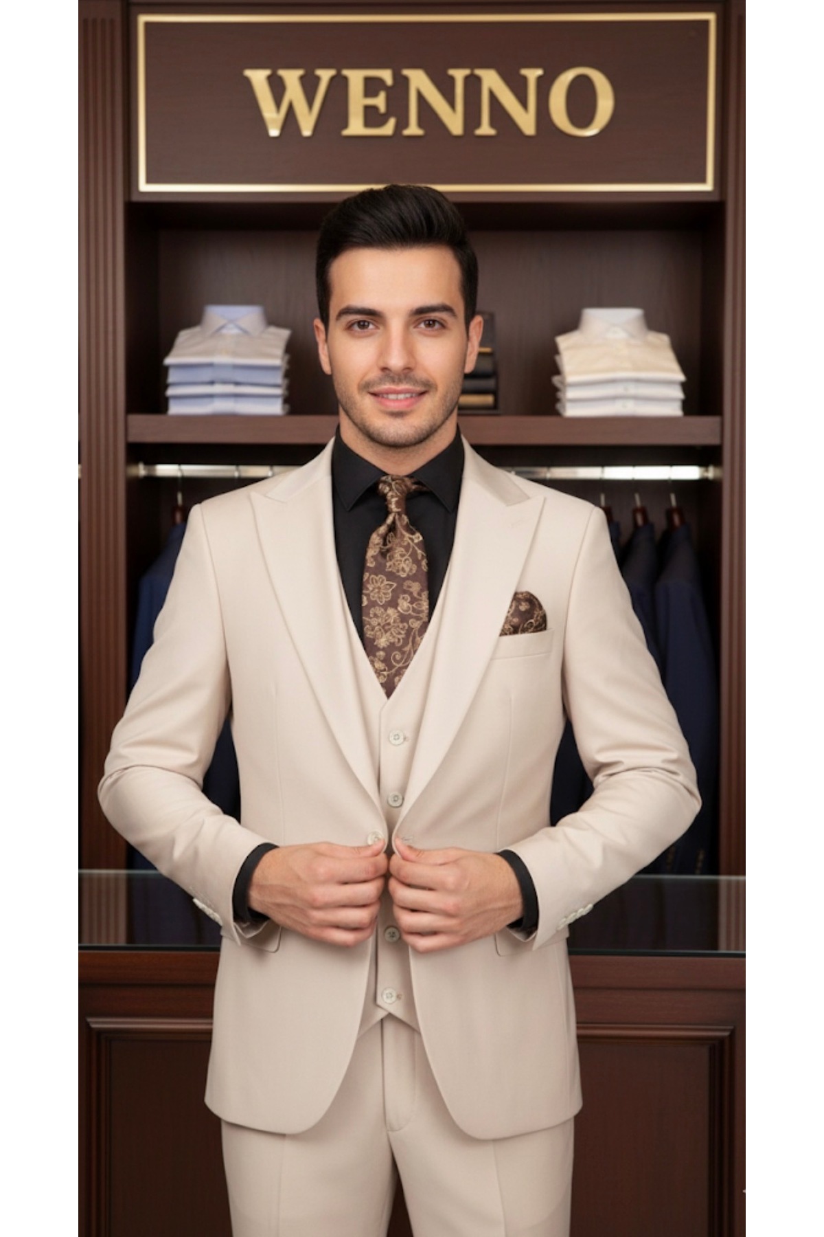 Yelekli Takım Elbise — بژ 15