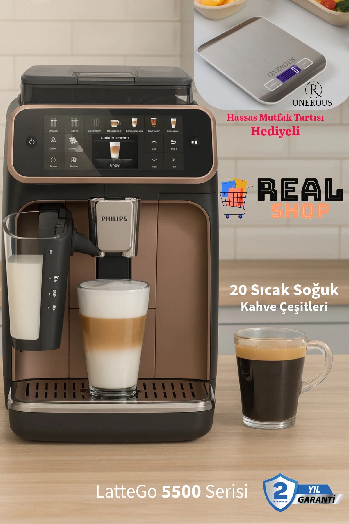 Philips LatteGO 20 Sıcak ve Soğuk İçecek Tam Otomatik Espresso Kahve Makinesi +ONEROUS Mutfak Tartısı Hediye
