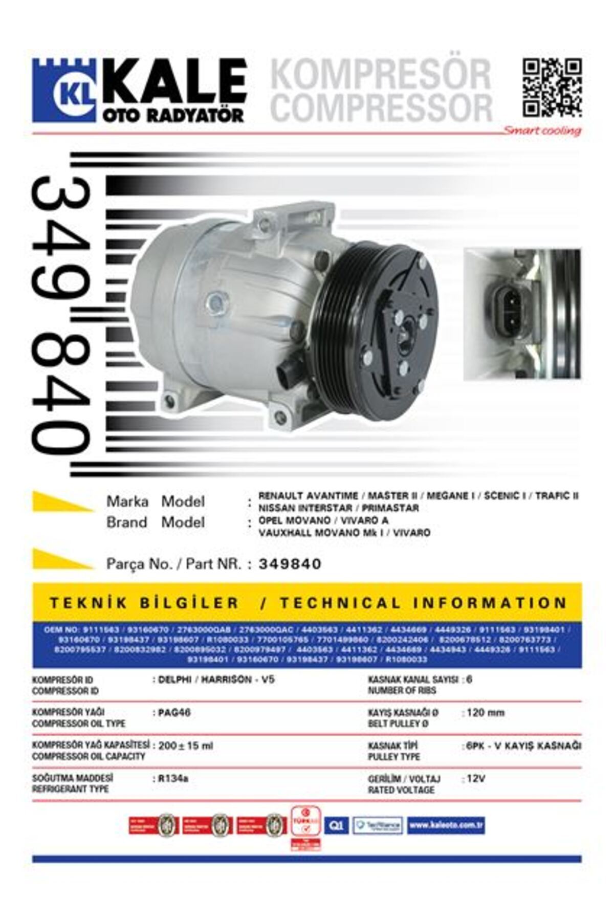 KALE Renault Klima Kompresoru Renault Master II Megane I Scenic I Trafıc II Nissan İnterstar - 349