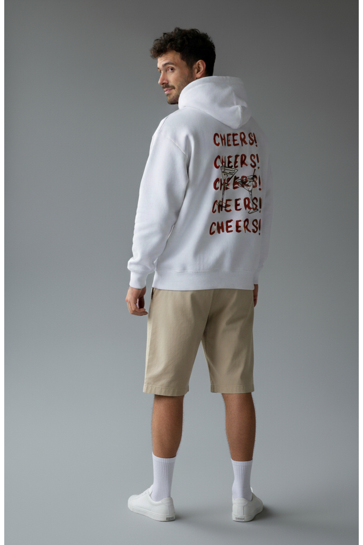 libukes Unisex Oversized Sweatshirt Hoodie Cheers! Printed White – Hooded , Kangaroo Pocket