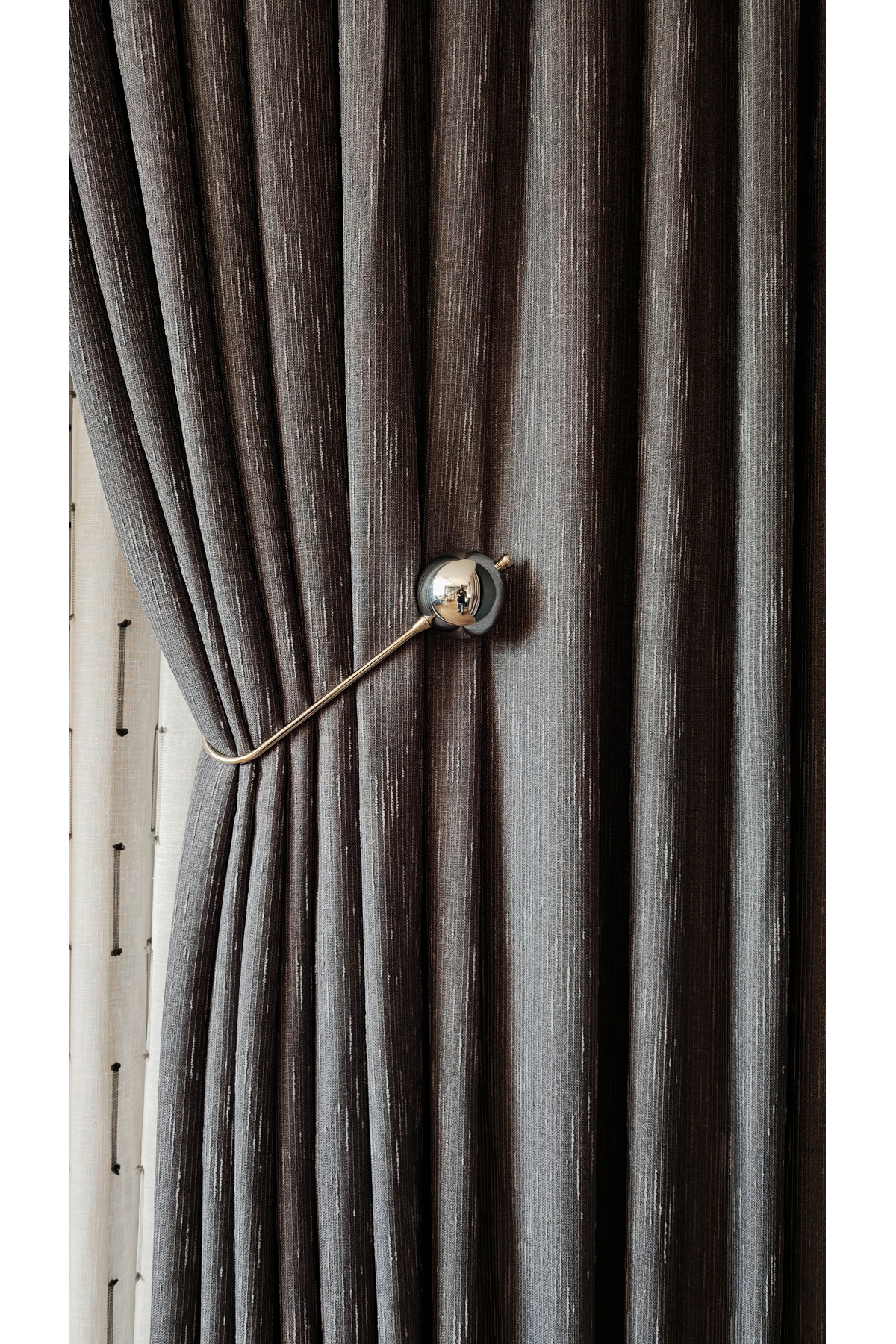 Panel Background Curtain Dark Gray Slub Pattern Single Wing 1/3 Frequent Pleated Luxury Series Heavy Weight
