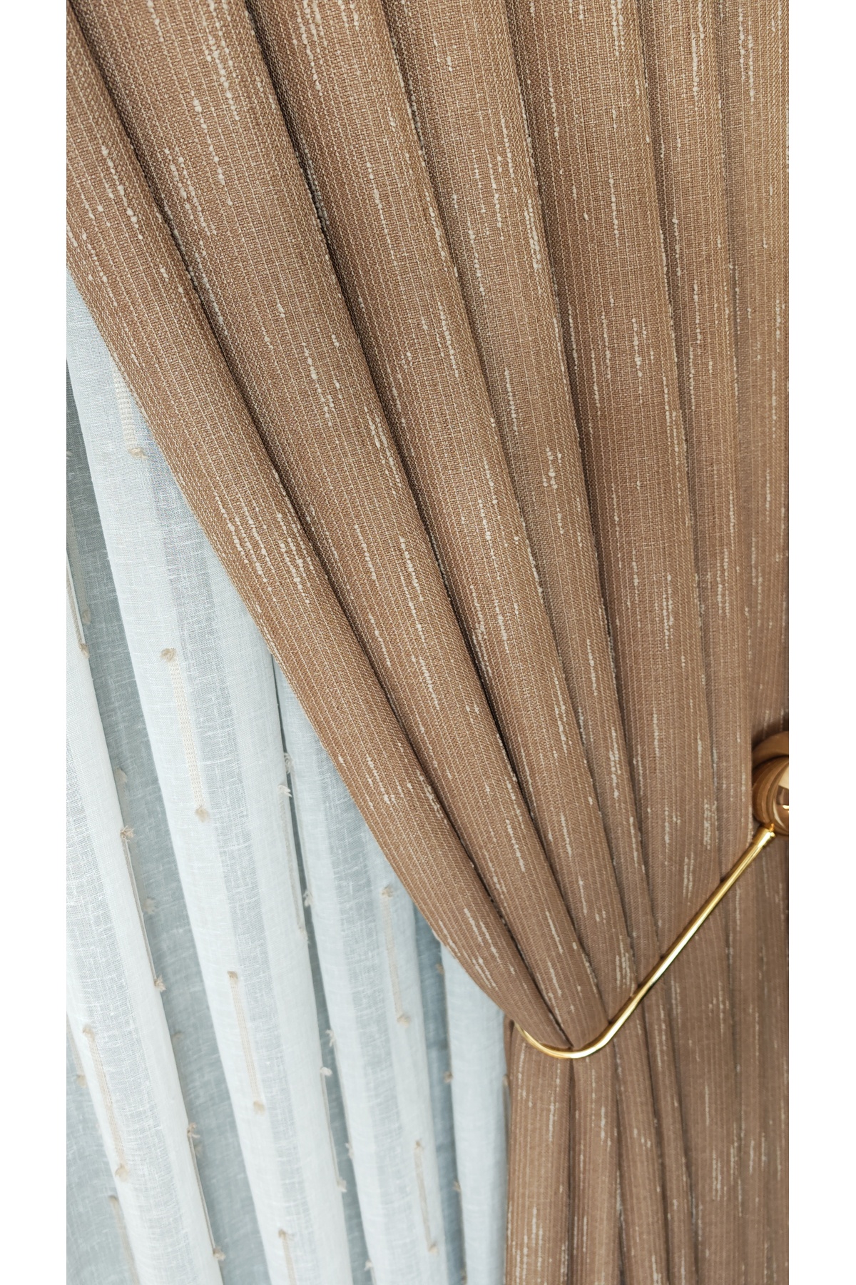 Panel Background Curtain Camel Slub Pattern Single Wing 1/3 Frequent Pleated Luxury Series Heavy Weight