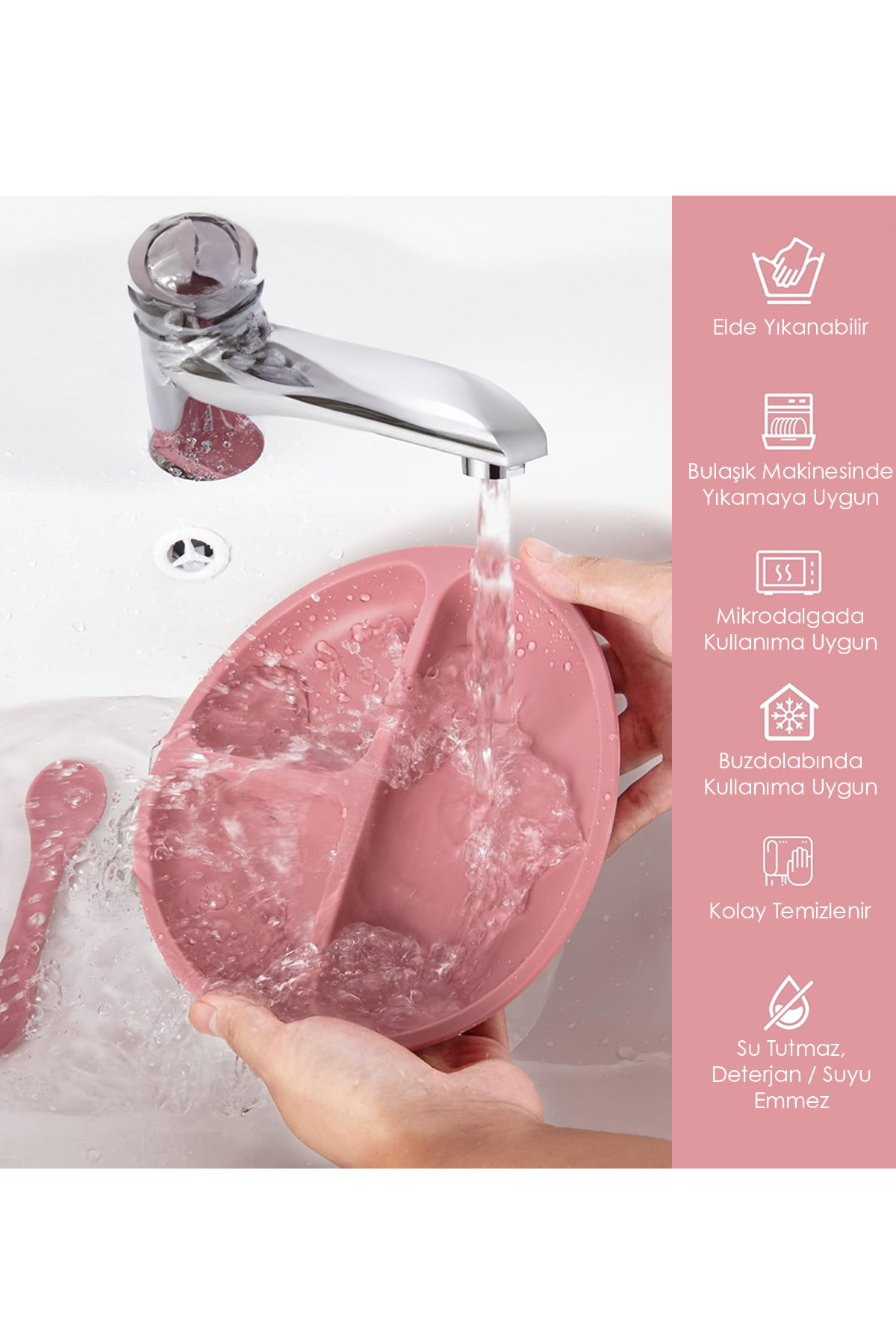 Meleni Baby 7'li Beslenme Seti - Silikon Mama Önlüğü Pipetli Bardak Vakumlu Tabak Kaşık Atıştırma Kabı Pembe fotoğrafı 4 (önizleme)