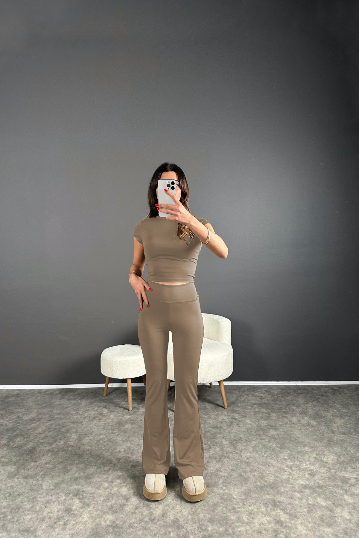 YAKAMEL KADIN TOPARLAYICI KATLAMALI BEL İSPANYOL PAÇA TAYT TAKIM