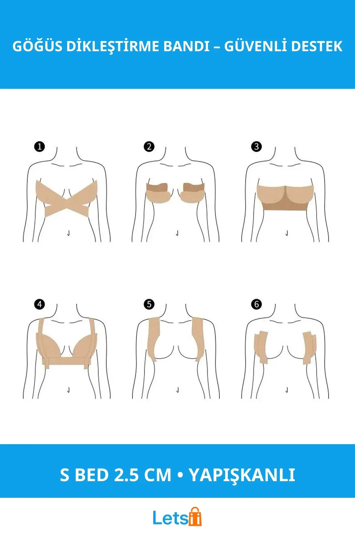 Letsii Esnek Pamuklu Su Geçirmez Bandı S Beden 2.5 Cm 5m