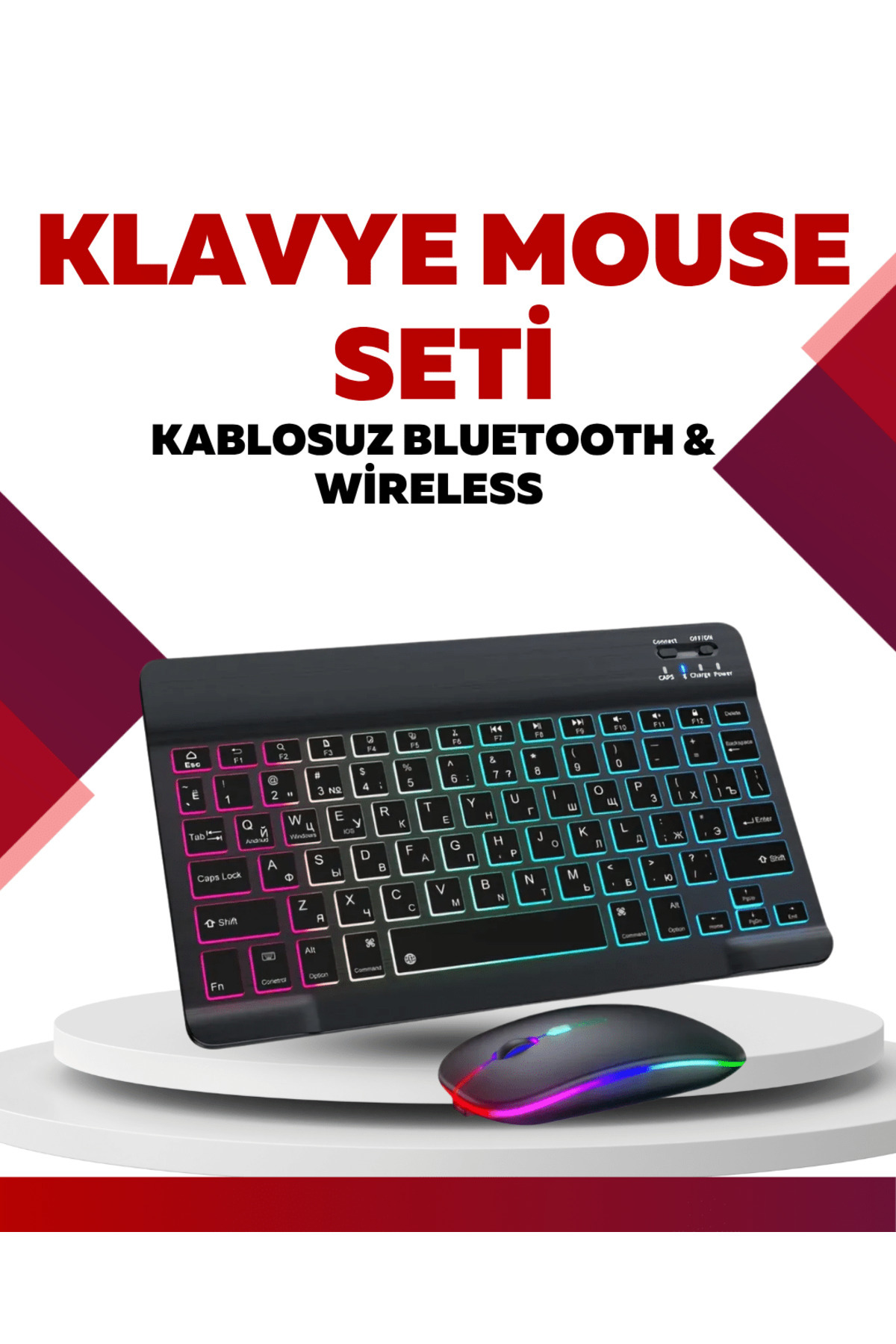 GEZBUL STORE Bluetooth 5.3 Destekli Şarjlı Taşınabilir Klavye + Mouse Kombinasyonu