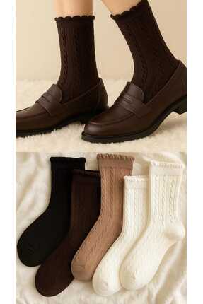 Çorapland 5 Çift Örgü Desenli Kadın Çorap