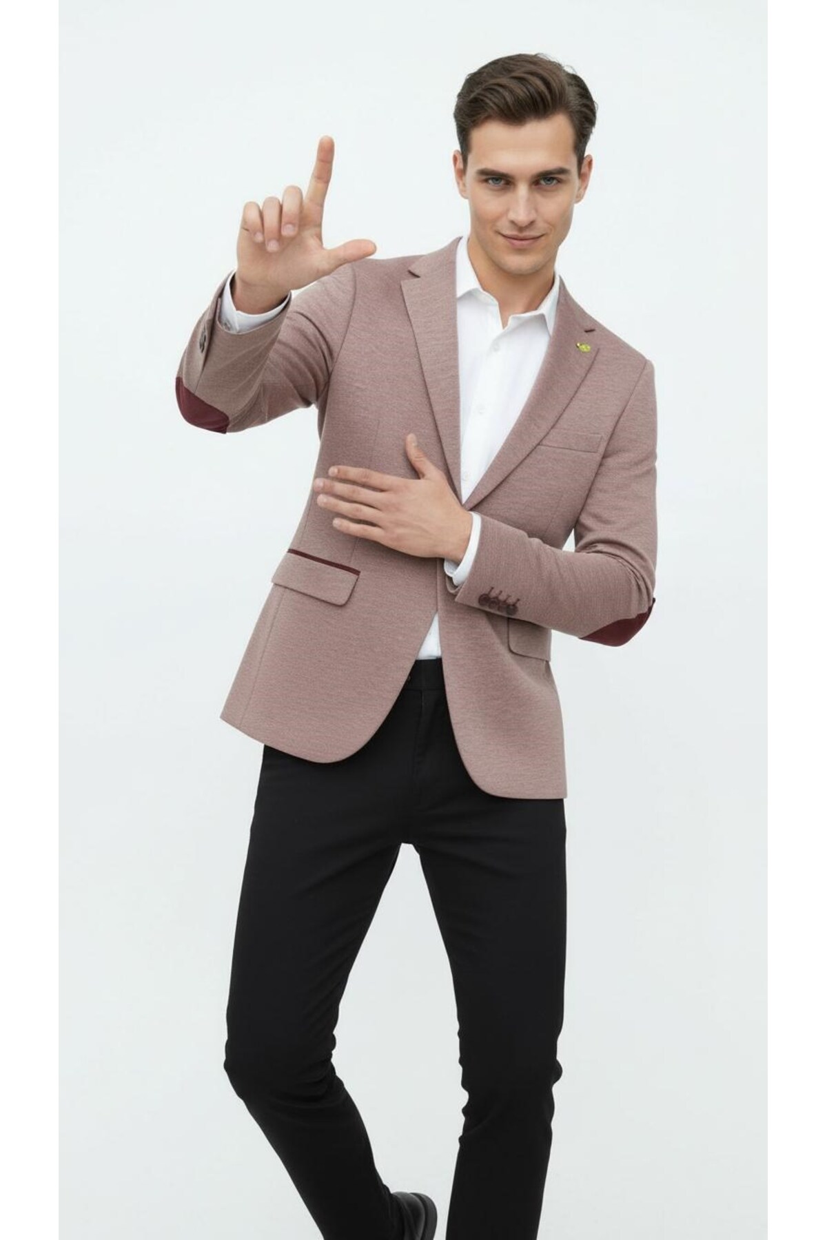 Plus Scorpion  Bordo Erkek İtalyan Kesim Blazer Ceket – Kol Yamali, Slim Fit, Şık ve Modern Tasa - Görsel 5