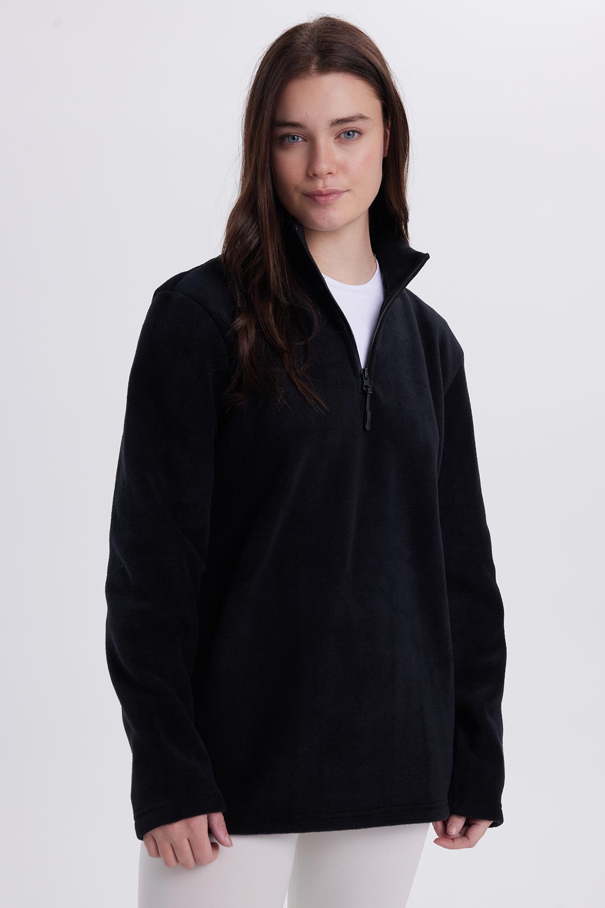 Tudors Kadın Standart Fit Soğuğa Karşı Dayanıklı Siyah Bato Yaka Polar Sweatshirt görsel 5
