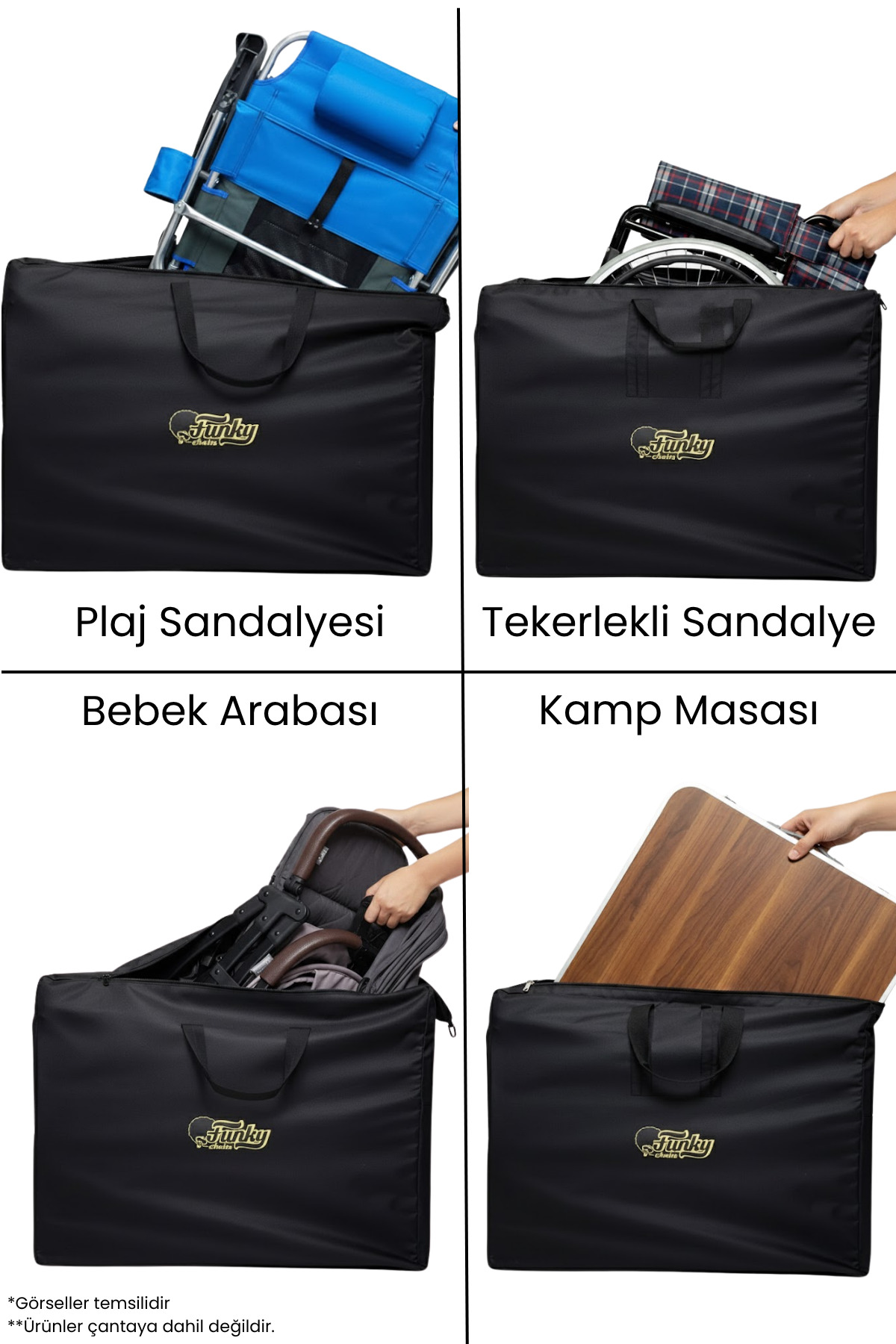 Funky Chairs 600D Oxford Kumaş Kamp Sandalyesi Bebek Arabası Tekerlekli Sandalye Piknik Seti Taşıma Çantası fotoğrafı 5 (önizleme)