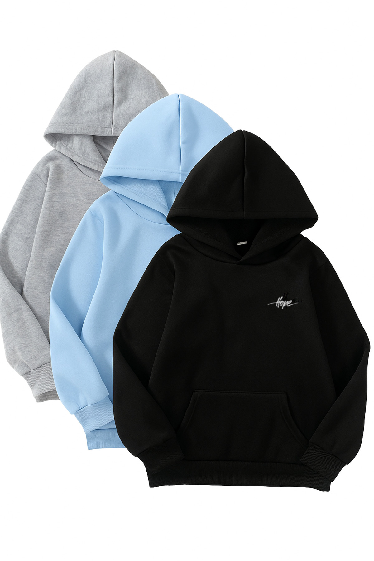 DUBU BUTİK 3-dijelni Sa kapuljačom set dukseva - Minimal Hope Štampano - Crna...