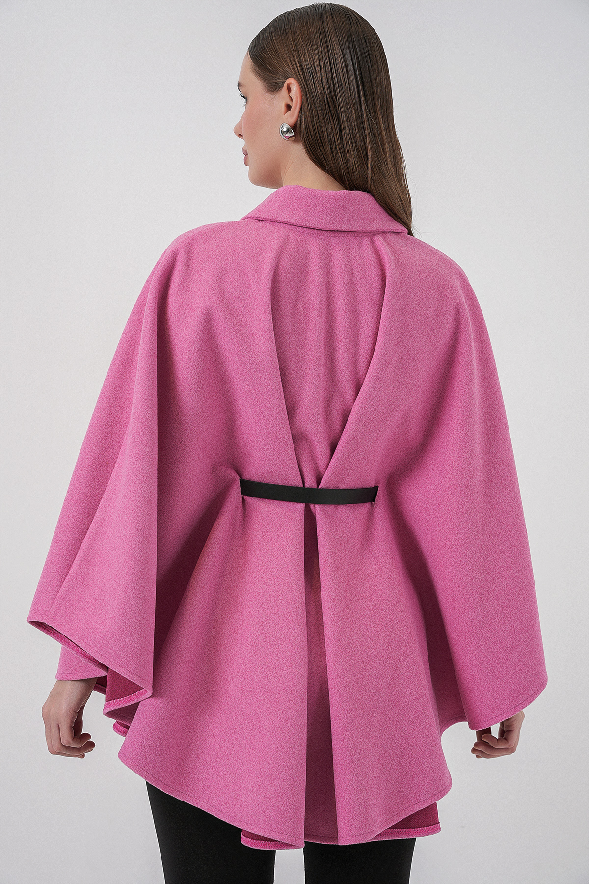 Bigdart Kadın Kemerli Kaşe Panço 9170 - Pembe görsel 5