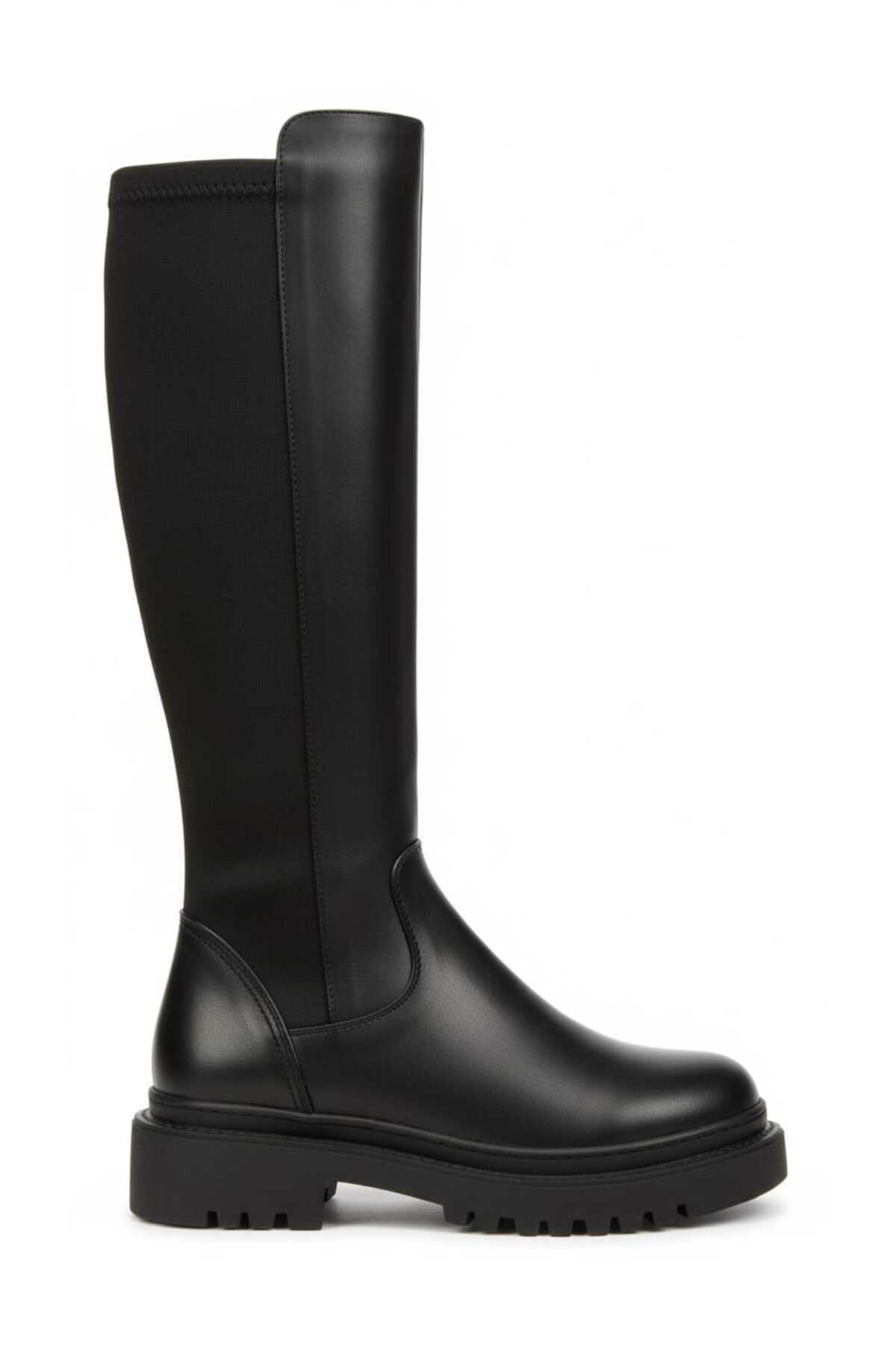 GNY AYAKKABI Women's Black Comfortable Boots with Thick Soles Polydaglic Flat