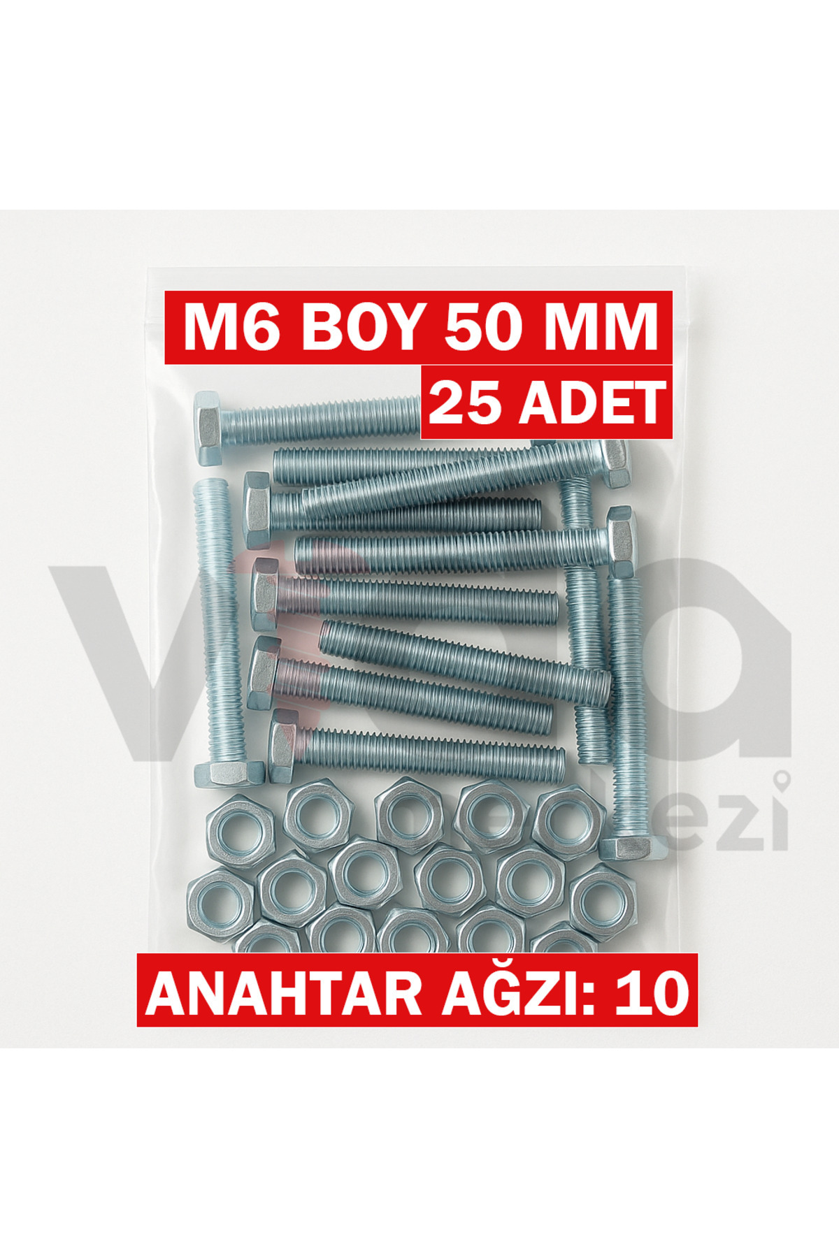 M6x50 Hexagon Bolt + Nut Set – Zinc Coated – 25 Pieces Set