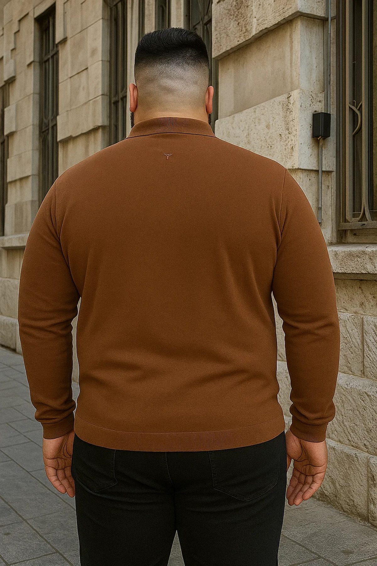 Maccali Erkek Büyük Beden Kışlık Bol Kahve Polo Yaka Kazak görsel 7