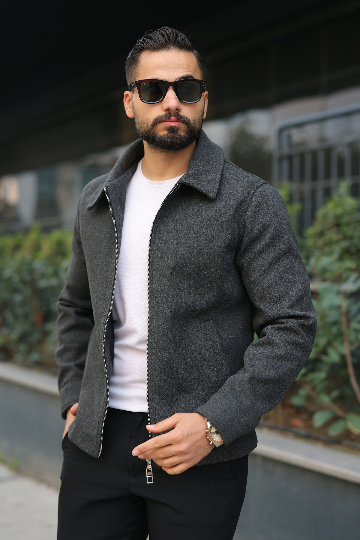 BASEL.CO Erkek Yeni Trend Çift Fermuar Detay Basic Kaşe Ceket - Old Money Tarzı