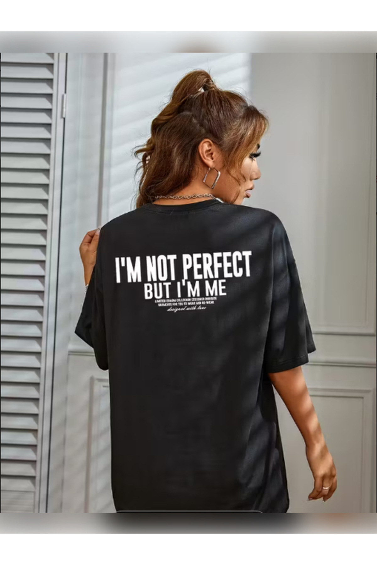 TİMİSİVA Tricou unisex supradimensionat IMNOT cu imprimeu guler rotund cu mân...