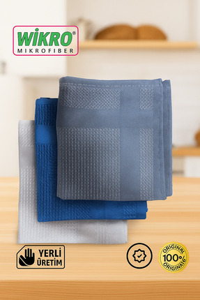 WİKRO Mikrofiber Sihirli Temizlik Bezi 30x50 cm (3'lü Gri-Mavi-Nardo Gri)