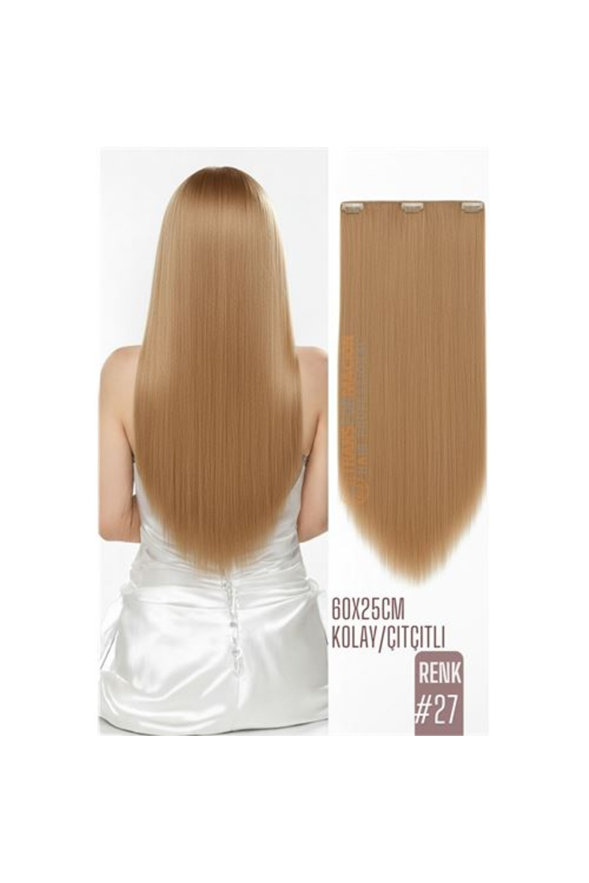 mudikonsept Doğal Görünümlü Düz Siyah Sentetik Kaynak Saç - RENK KOD:#27 Kolay Tak Çıkar Işıltılı Etki!