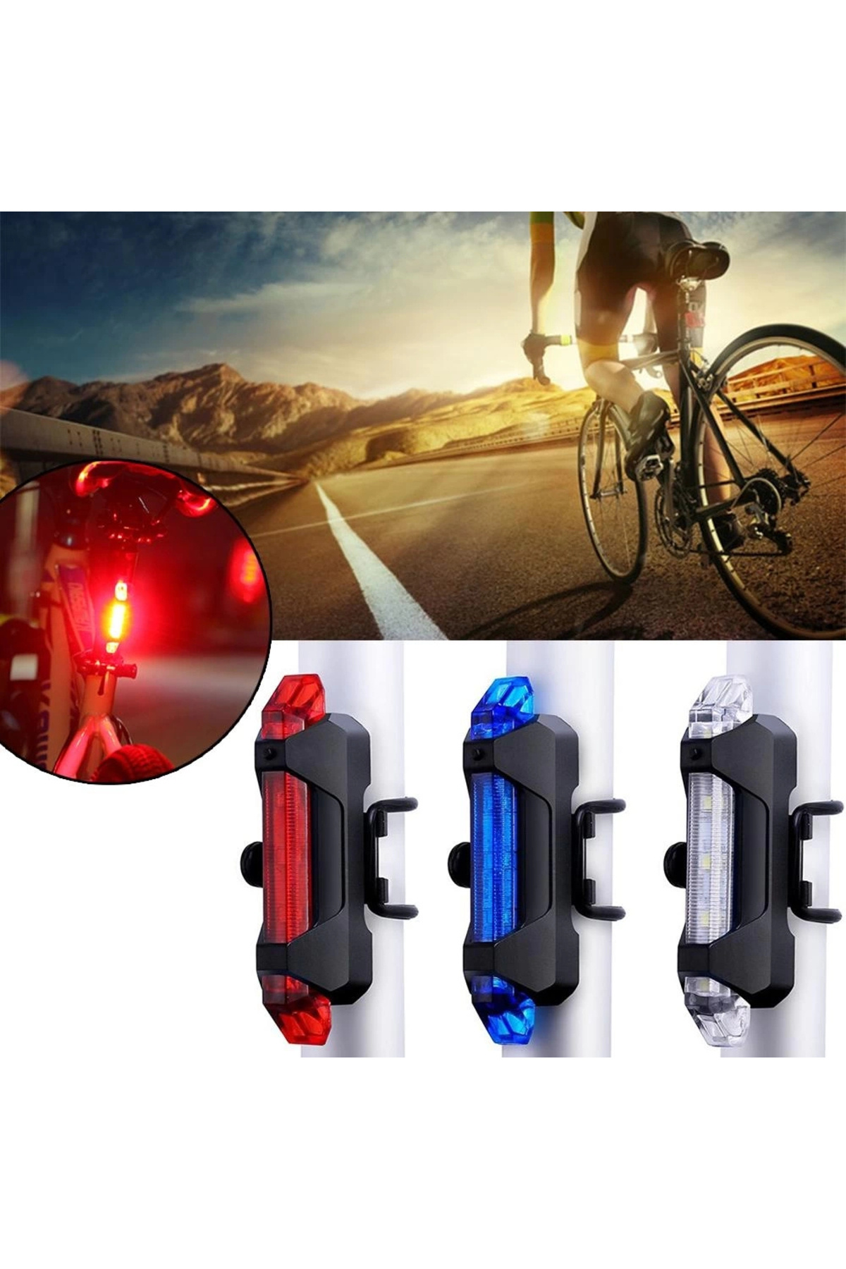 eco port Fonksyonlu Bisiklet Arka Stop Uyarı İkaz Işığı Şarjlı 4 Modlu Lamba