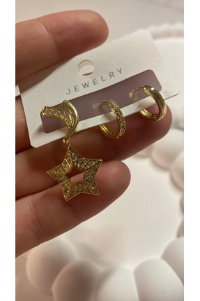 JEWELRY Çelik Gold Üçlü Set Küpe