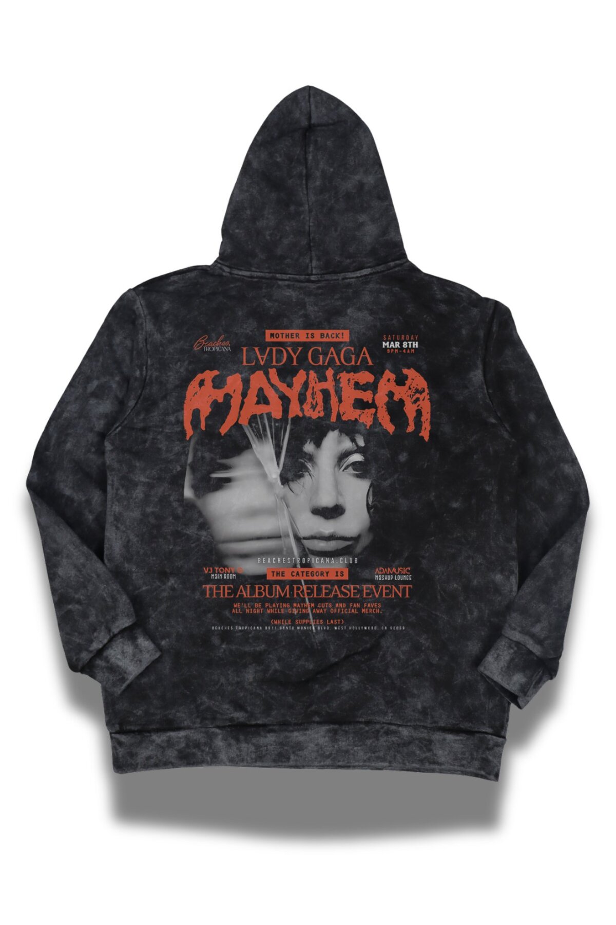 LADYGAGA フーディ Fuddy Moda Unisex Lady Gaga Sırt Baskılı Kapüşonlu Yıkamalı