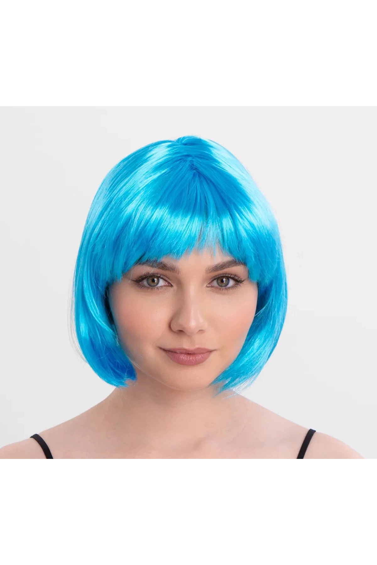 eco port Turkuaz Açık Mavi Renk Düz Kesim Kısa Küt Parti Peruğu