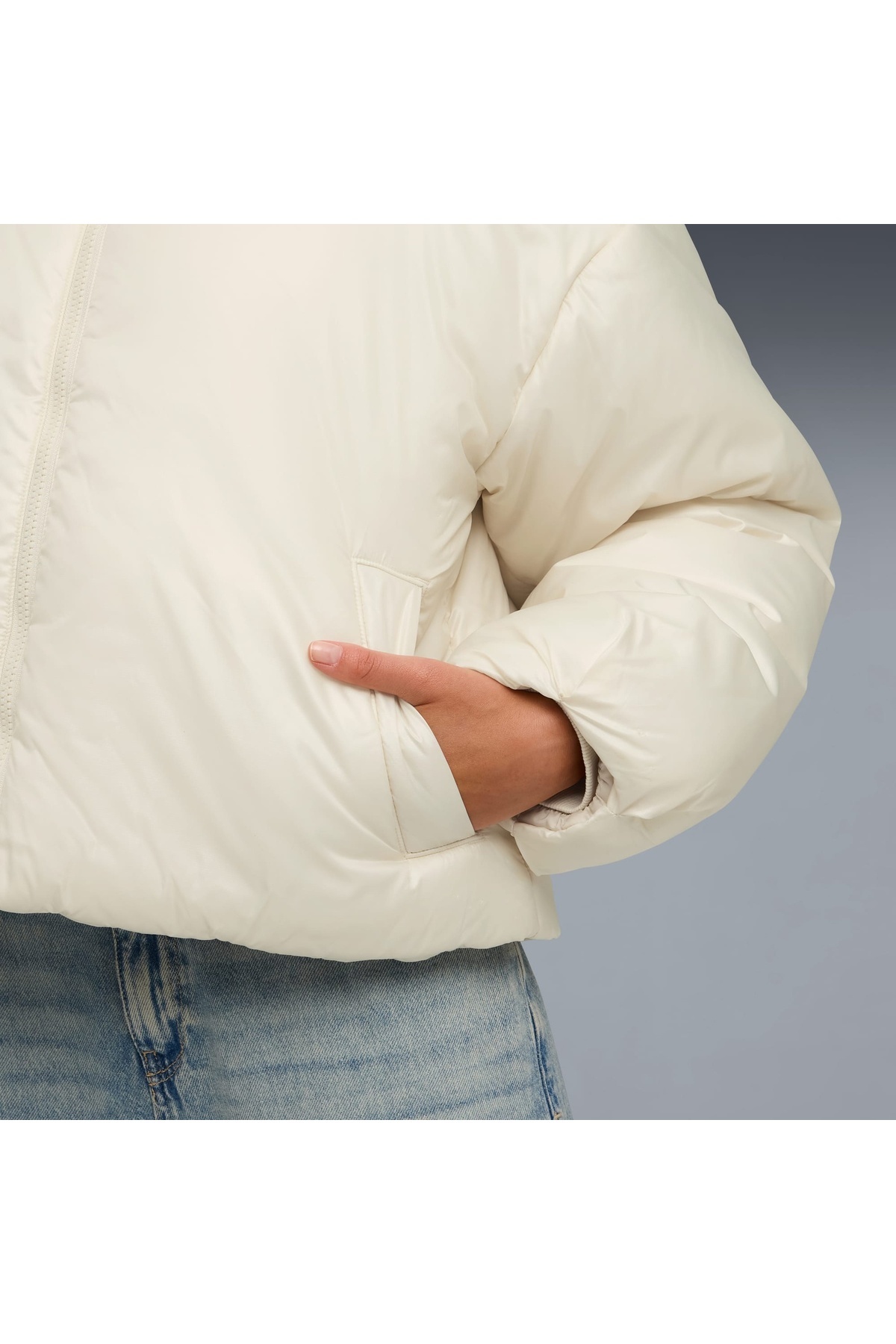 Puma Shiny Hooded Padded Jacket Krem Kadın Mont görsel 5