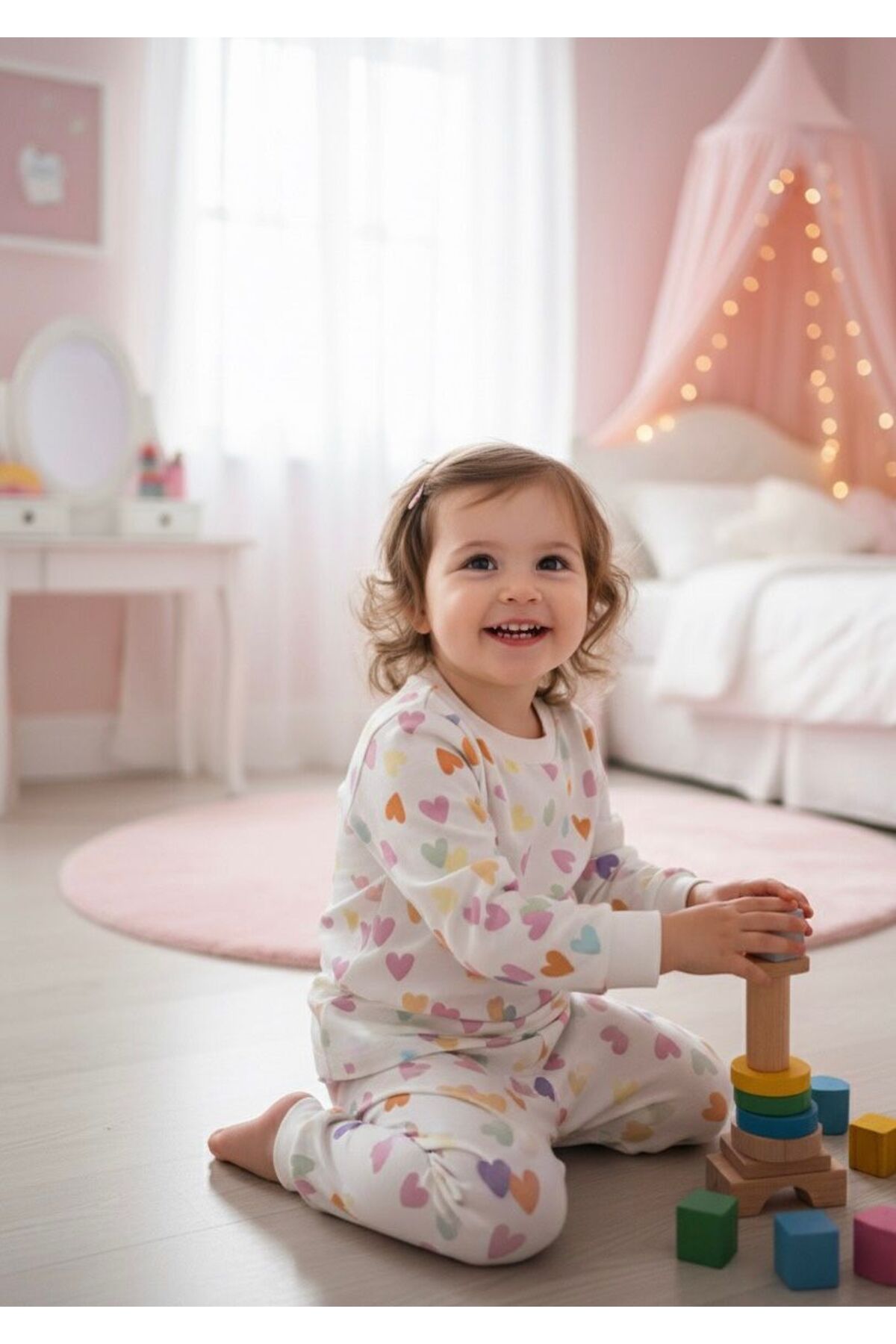 BOBBY JR KİDSWEAR Kız Çocuk Pijama Takımı Kalp Baskılı fotoğrafı 2 (önizleme)